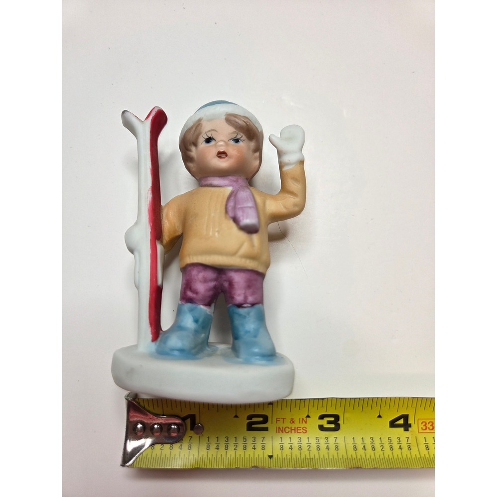 Vintage Hand Painted Porcelain Boy Skier Figurine Made in Korea Winter Decor